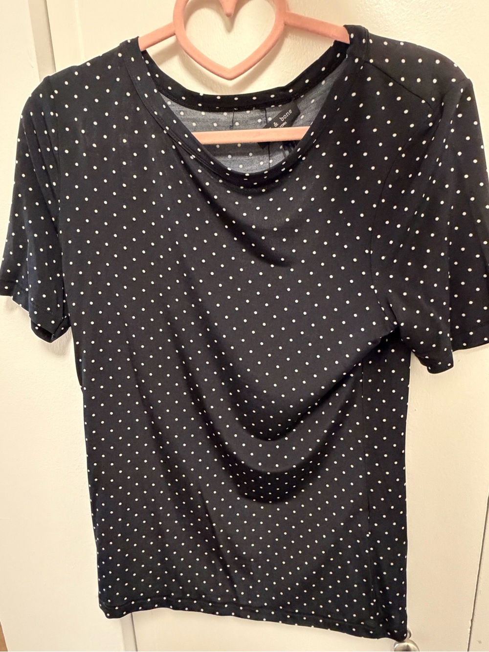 rag & bone Black Short Sleeve Tee with White Polka Dots